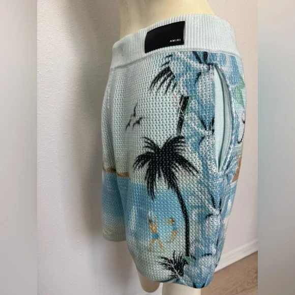 NWT Amiri Paradise Crochet Shorts in Cerulean